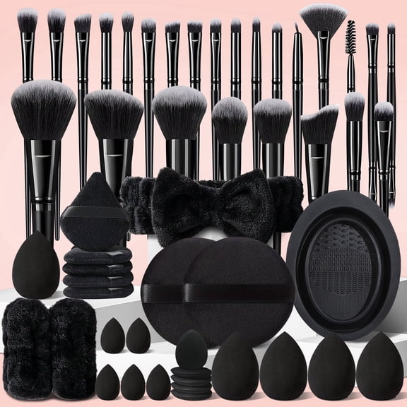 HGHDBT 51Pcs Black Makeup Brush Set Professional Makeup Kit Powder Concealers Eye shadows Blush Foundation Makeup Brushes