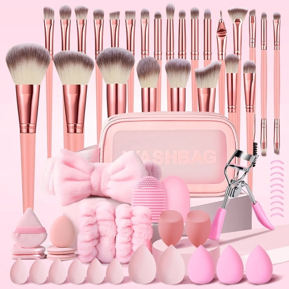 HGHDBT 61Pcs Pink Makeup Brush Set Professional Makeup Kit Powder Concealers Eye shadows Blush Foundation Makeup Brushes