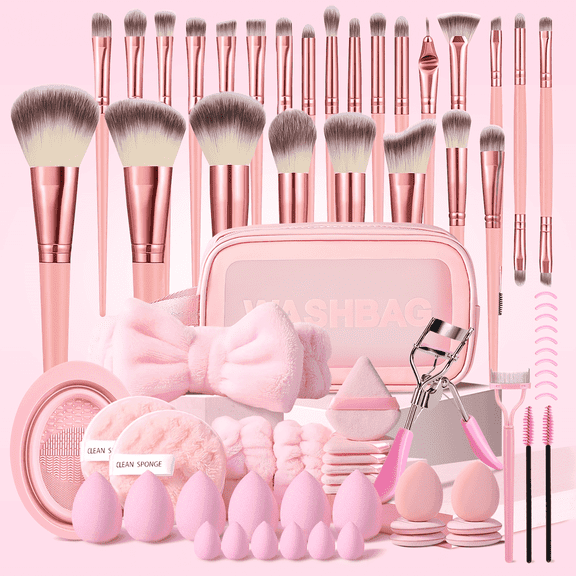 HGHDBT 70Pcs Pink Makeup Brush Set Professional Makeup Kit Powder Concealers Eye shadows Blush Foundation Makeup Brushes