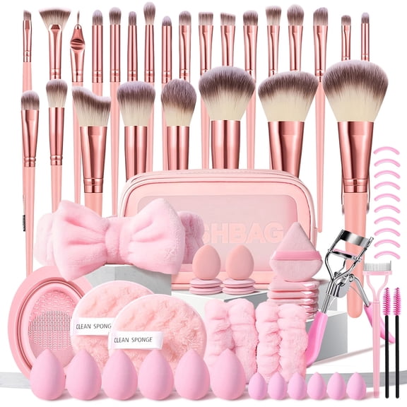 HGHDBT 70Pcs Pink Makeup Brush Set Professional Makeup Kit Powder Concealers Eye shadows Blush Foundation Makeup Brushes