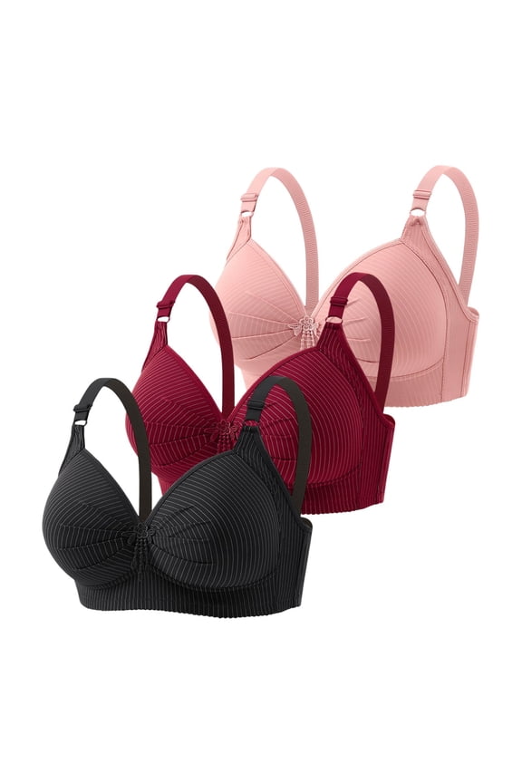 3PC Womens Wireless Bras No Underwire Push Up Bra Seamless Ribbed Cozy Full Coverage Adjustable Straps Everyday 2026