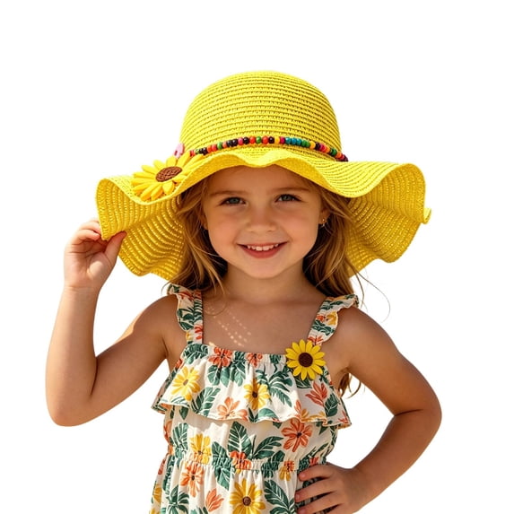 HGIEYS Baby Toddler Girl Straw Hat - Bowknot Bucket Beach Sun Hat 8-12 Years