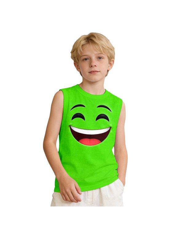 Boys Girls Lightweight Summer Tank Top, Cartoon Angry Face Print Breathable Sleeveless Casual Kids Vest Shirt