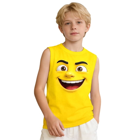 HGIEYS Boys Girls Lightweight Summer Tank Top, Cartoon Angry Face Print Breathable Sleeveless Casual Kids Vest Shirt