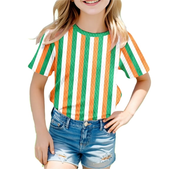 HGIEYS Boys Girls St. Patrick's Day Themed T‑Shirt, Horizontal Striped Short Sleeve Holiday Costume Casual Top
