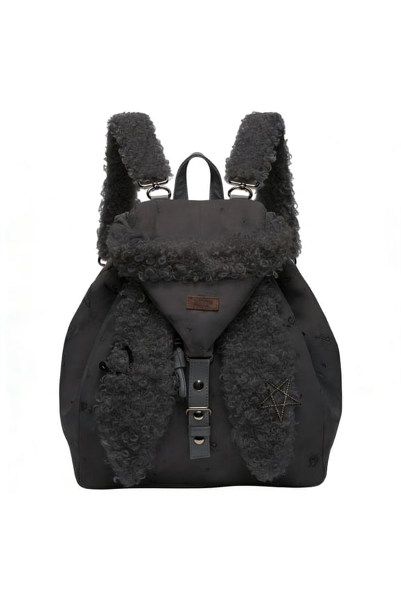 Cute Rabbit Ear Hooded Backpack for Women Kawaii Plush Bunny Ears Fashion Travel Rucksack