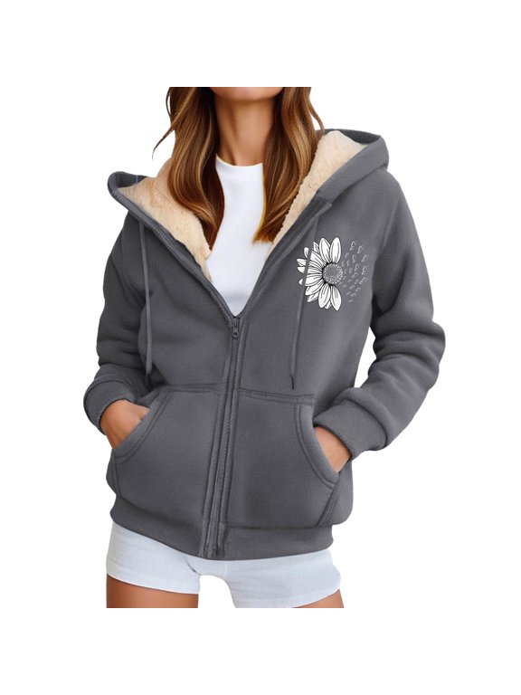 Fleece Zip Up Hoodies for Women Brooklyn New York Oversized Casual Hooded Jacket Retro Kangaroo Pockets Sweatshirts