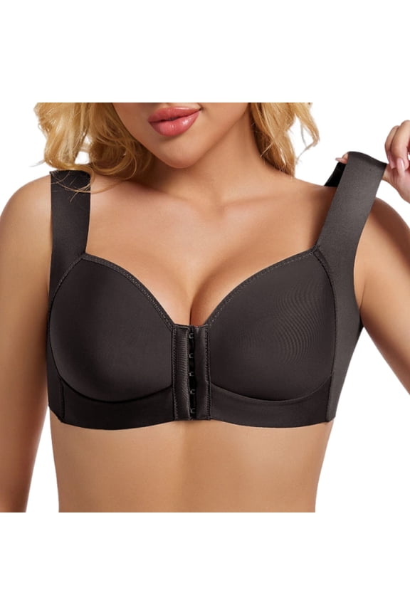 Front Closure Wireless Bras for Women Solid Color V Neck Push Up Comfort Soft T-Shirt Bra Supportive Brassaiere Everyday Wear