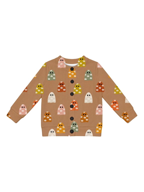 Girls Halloween Cardigan Sweater, Pumpkin Spooky Ghost Season Fall Jacket Halloween Pumpkin Fall Cardigan