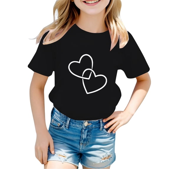 HGIEYS Girls Short Sleeve Tee Shirts Kids Summer Crewneck Tops 5-14 Years | Soft lightweight kids 9-10 Years