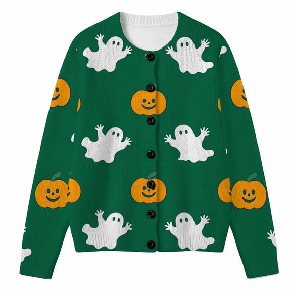 HGIEYS Halloween Sweaters for Girls Knit Cardigan Pumpkin Ghost Graphic Sweater Cute Halloween Knitted Sweater