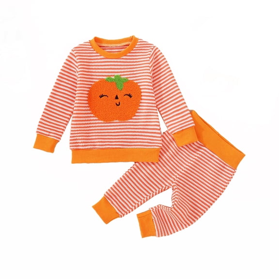 HGIEYS Baby Halloween Outfits Pumpkin Crewneck Sweatshirt Pants Set Toddler Girls Boys Long Sleeve Pullover Tops Trousers Fall Clothes 18-24 Months