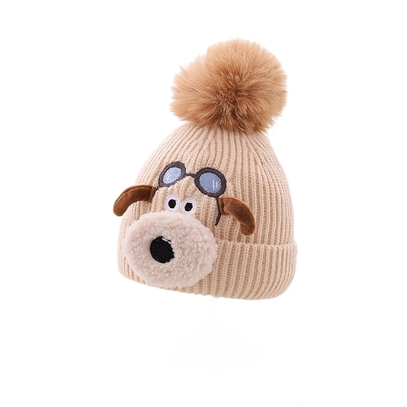 HGIEYS Toddler Winter Knit Beanie Cute Pilot Dog Embroidery Warm Pom Pom Hat for Baby Boys Girls 1-5 Years