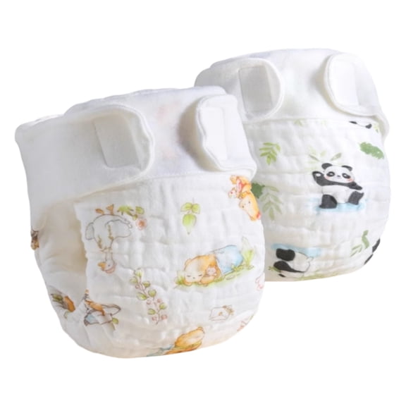 HGIEYS Infant Waterproof Muslin Cotton Diaper Cover, Adjustable Hook‑Loop Printed Reusable Cloth Nappy for Baby