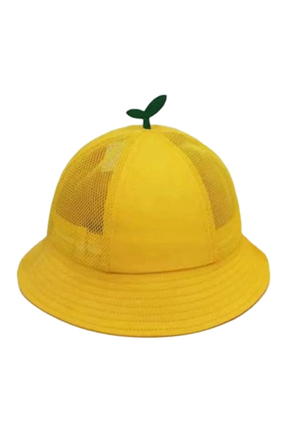 Kids Mesh Bucket Sun Hat, Cute Sprout Decor Breathable Yellow Fisherman Cap, Lightweight UV Protection Outdoor Travel Hat for Toddler Children 56