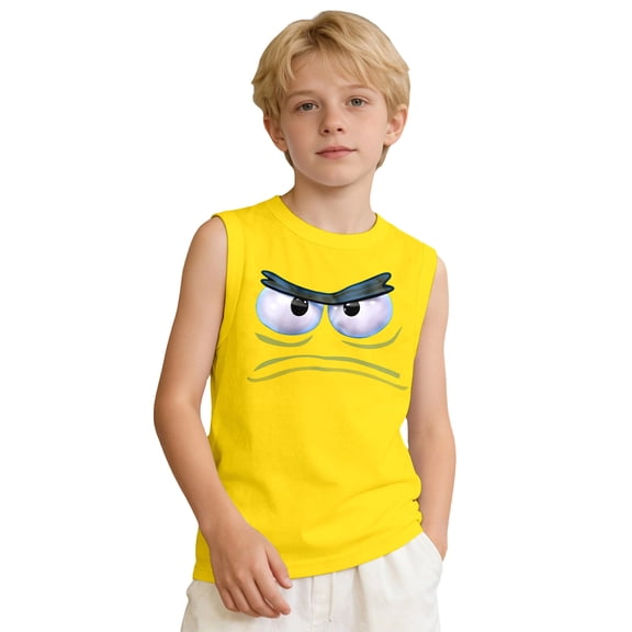 HGIEYS Kids Summer Sleeveless Vest Tank Shirt, Funny Cartoon Face Printed Light Breathable Top for Boys Girls Daily Play