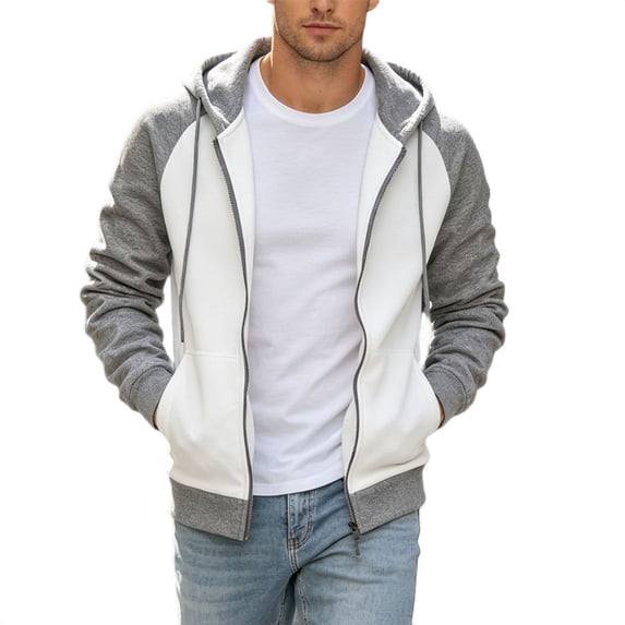 HGIEYS Men's Full-Zip Hoodie Sweatshirt Jackets Contrast Hoodies Lightweight Sweatshirt Color Block Jacket Coats