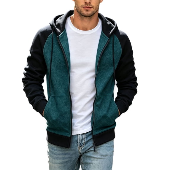 HGIEYS Men's Full-Zip Hoodie Sweatshirt Jackets Contrast Hoodies Lightweight Sweatshirt Color Block Jacket Coats