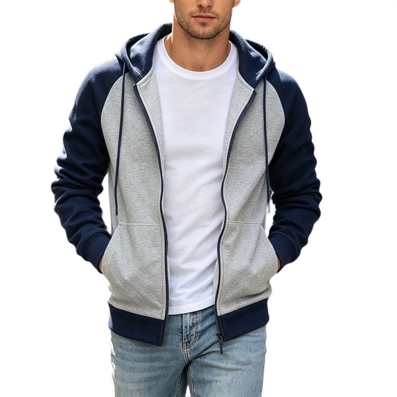HGIEYS Men's Full-Zip Hoodie Sweatshirt Jackets Contrast Hoodies Lightweight Sweatshirt Color Block Jacket Coats