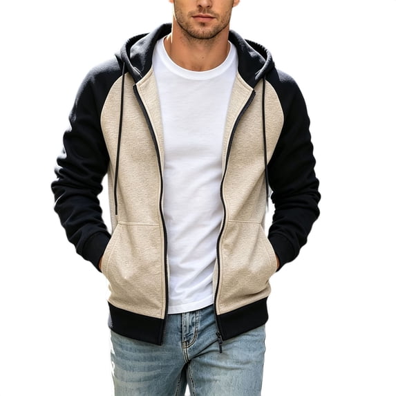 HGIEYS Men's Full-Zip Hoodie Sweatshirt Jackets Contrast Hoodies Lightweight Sweatshirt Color Block Jacket Coats