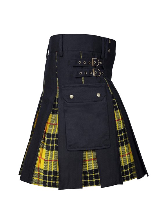Mens Kilt Utility Scottish Traditional Highland Tartan Pleated Buckle Straps Kilts with Cargo Pockets