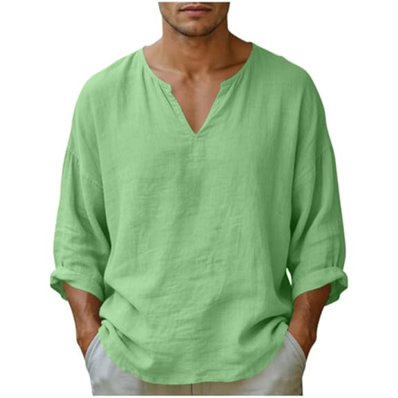 HGIEYS Mens Linen Henley Shirts Long Sleeve Hippie Yoga Summer Beach Casual Henleys T-Shirt