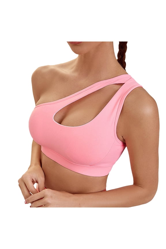 One Shoulder Sports Bra for Women Cutout Asymmetrical Yoga Soft Light Support Padded Crop Top Gym Streetwear