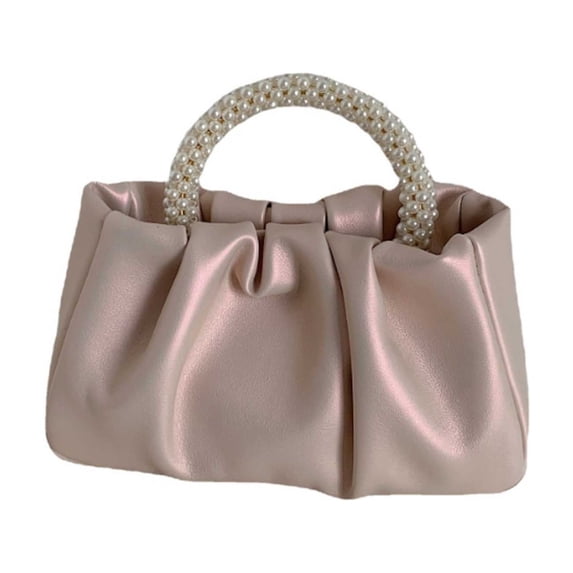 HGIEYS Pleated Clutch Purses for Women Soft Leather Evening Bag Pearl Handbags for Wedding Bridal Party Prom | Soft Leather