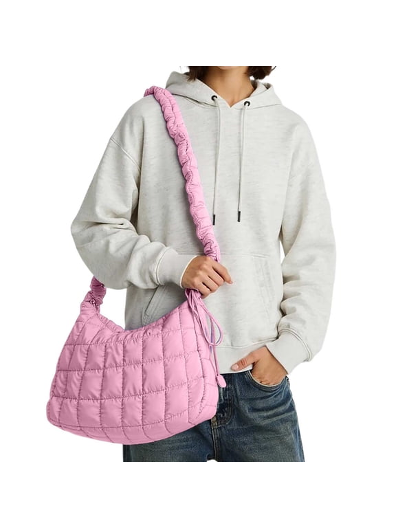 Quilted Puffer Tote Bag for Women Large Crossbody Bag Lightweight Nylon Puffy Quilted Carryall Hobo Puff Shoulder Bag