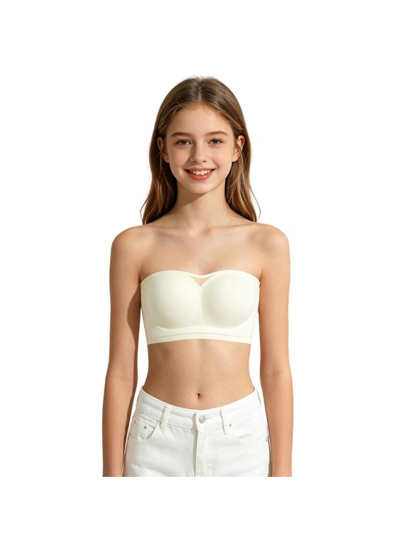 Strapless Bandeau Bra for Girls, Wireless Thin Seamless Push Up Bra, Invisible Anti- Anti-Chafe Lightweight Bralette for Summer Daily Wear 34=M
