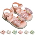 thumbnail image 1 of HGIEYS Toddler Girls Pearl Bear Bow Princess Sandals Open Toe Soft Flat Soled Sandals Summer Fashion Shoes 7-8 Years, 1 of 6