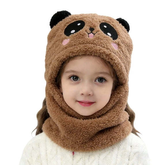 HGIEYS Toddler Panda 2‑in‑1 Hood Hat Scarf, Soft Plush Ear Protection Beanie Cap for Little Boys Girls Cold Weather