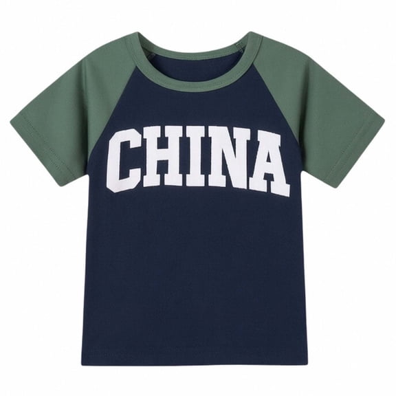 HGIEYS Toddler T Shirts Boys Short Sleeve Letter Print Casual Raglan Tee Soft Cotton Blend Fabric, Color Block, Crew Neck, Fashion Graphic Tops 5-6 Years