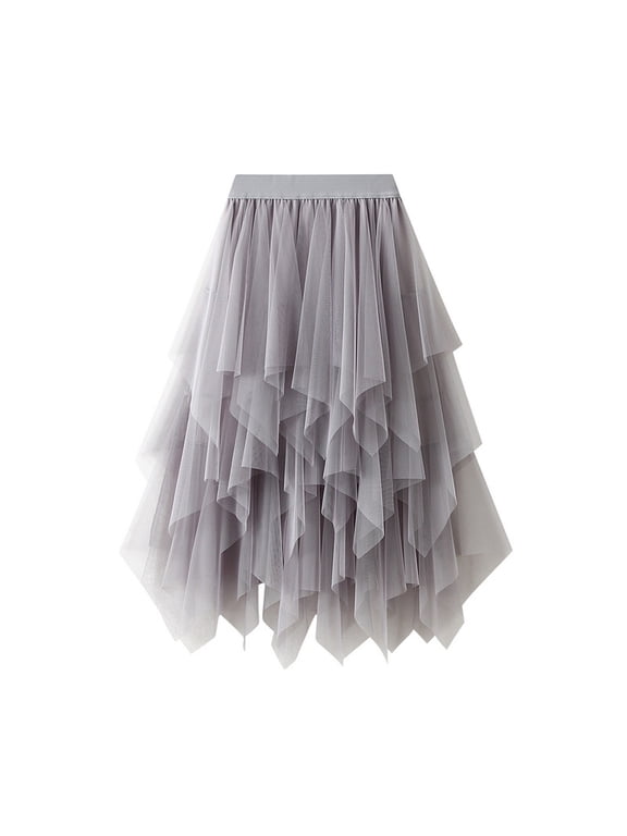 Tulle Skirts for Women Midi Long Fairy Skirt Tutu A-Line Mesh Layered High Elastic Waist Halloween Skirts