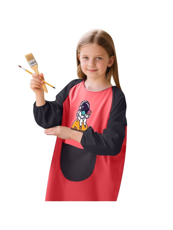 Waterproof Kids Craft Smock Apron, Long Sleeve with Front Pocket, Stain‑Proof Painting Work Coat for Boys Girls