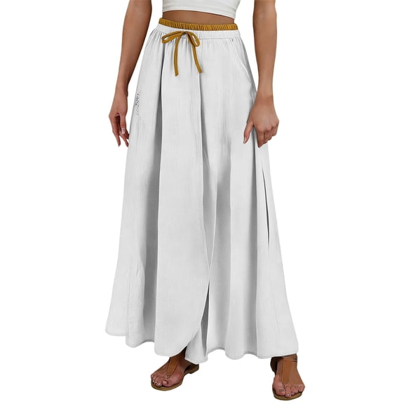 HGIEYS Women Bohemian Beach A-Line Dress Double Layer Elastic Waist Long Maxi Skirt