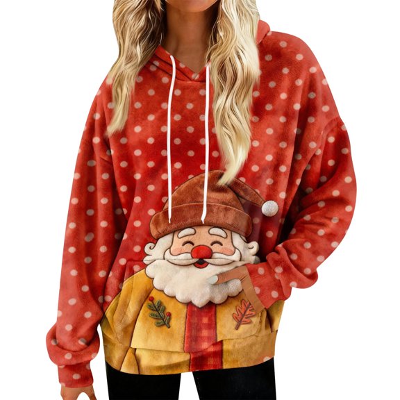 HGIEYS Women Christmas Sweatshirts Cute Oversized Hoodies Christmas Sweater Funny Santa Claus Graphic Hoodie