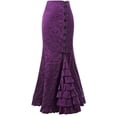 thumbnail image 1 of HGIEYS Women Gothic Victorian Fishtail High Waist Long Maxi Skirt - Lace-up Ruffle Graphic, 1 of 2
