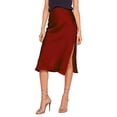 thumbnail image 1 of HGIEYS Women High Waist Silky Satin Midi Skirt Elastic Waist A Line Skirt with Slit, 1 of 6