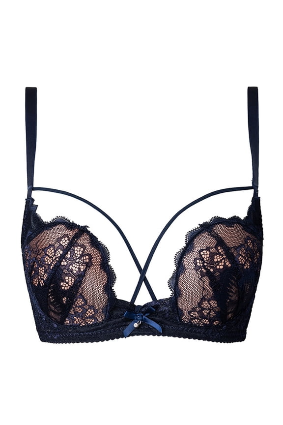 Women Lace Bra Demi Cup Balconette Bra Push Up Support Unlined Sheer Everyday Lingerie