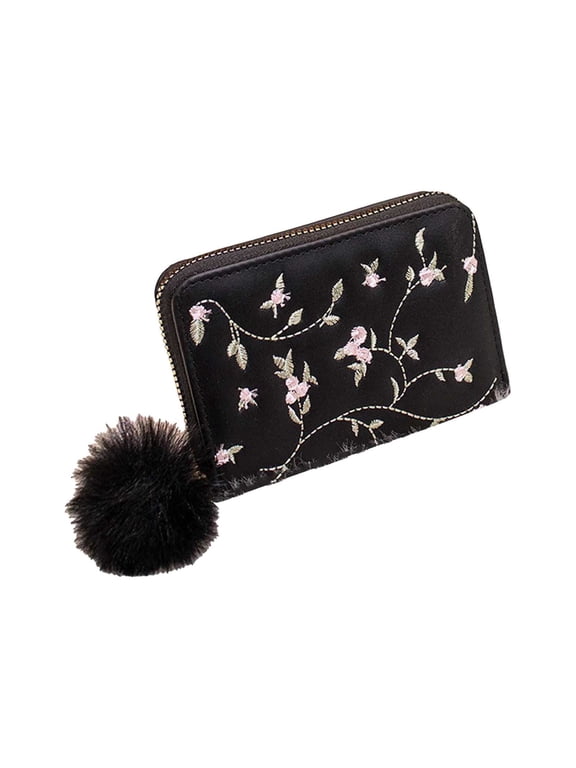 Women Vintage Mini Coin Purse Keychain Blooming Flower Print Slim Pocket Fairycore Coquette Square Card Holder