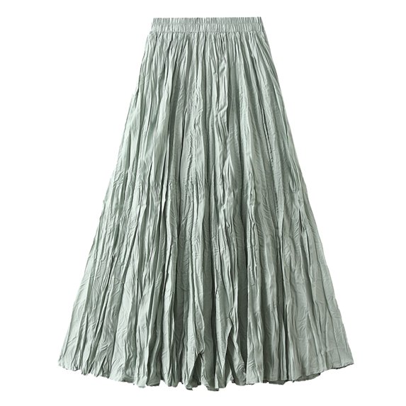 HGIEYS Women's High Elastic Waist Velvet Midi Long Pleated Swing Ruffled Skirt