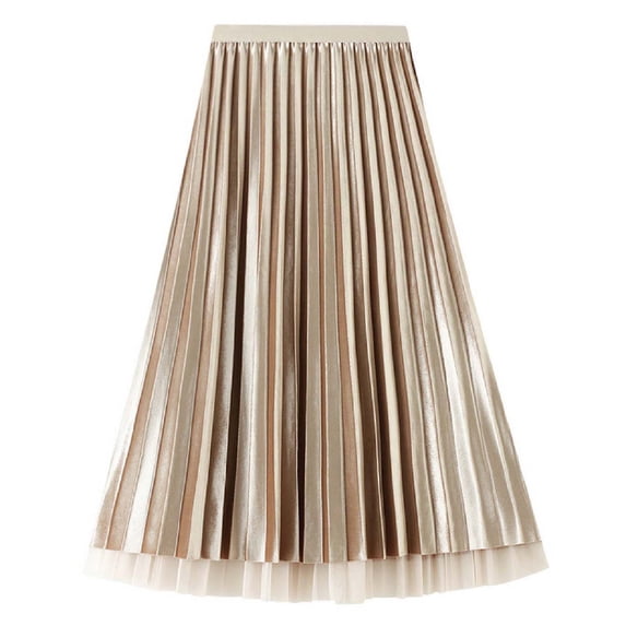 HGIEYS Women's High Elastic Waist Velvet Midi Long Pleated Swing Ruffled Skirt