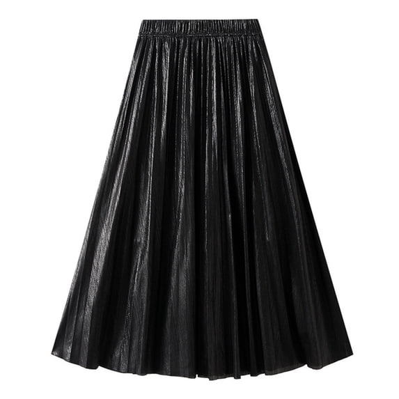 HGIEYS Women's High Elastic Waist Velvet Midi Long Pleated Swing Ruffled Skirt