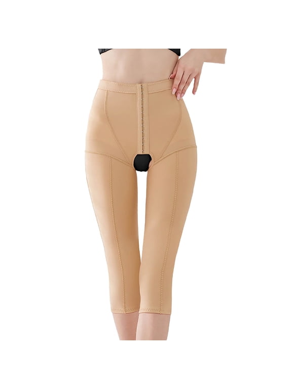 Women’s High Waist Post-Surgery Compression Capri Shaper, Strong Tummy & Thigh Control Butt Lifter Shapewear Shorts with Hook & Eye Closure