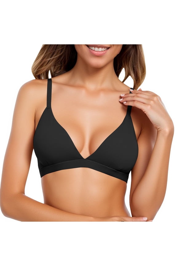Women's Inbarely Triangle Bralette Comfortable Unlined V Neck Wireless Smoothing Bra Top Stretch