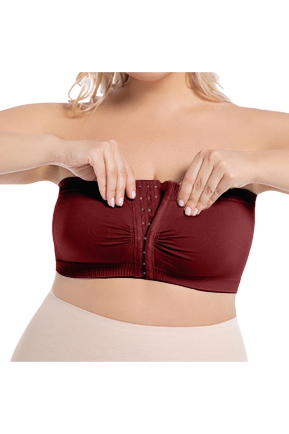 Women's Plus Size Strapless Bras Front Closure Half Push Up Bra Bandeau Wireless Bralette for Large Bust