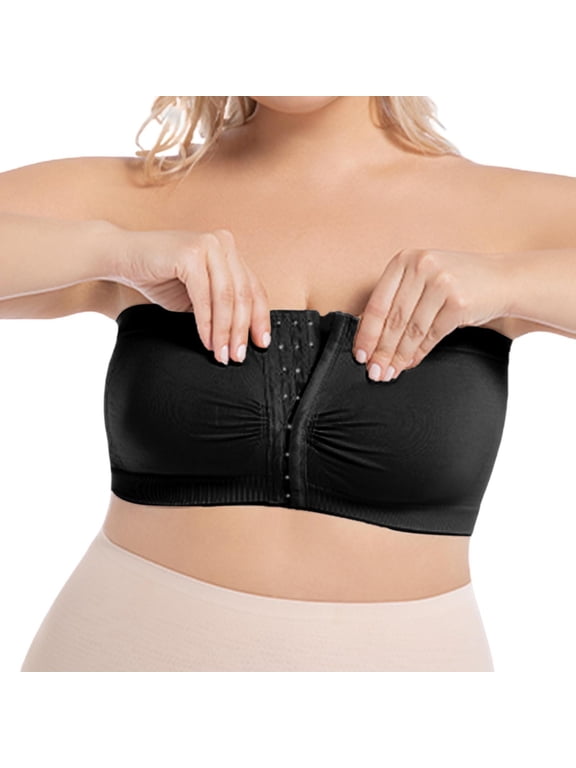 Women's Plus Size Strapless Bras Front Closure Half Push Up Bra Bandeau Wireless Bralette for Large Bust