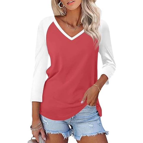 HGIEYS Womens 3/4 Sleeve Tops Banded Bottom V Neck T Shirts Summer Tees | Loose Fit
