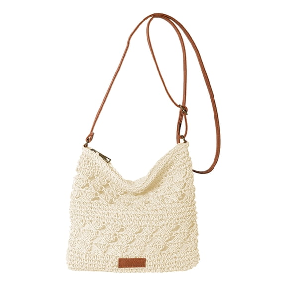 HGIEYS Womens Crochet Mesh Straw Beach Bag Woven Crossbody Shoulder Bag Summer Beach Vacation Purse